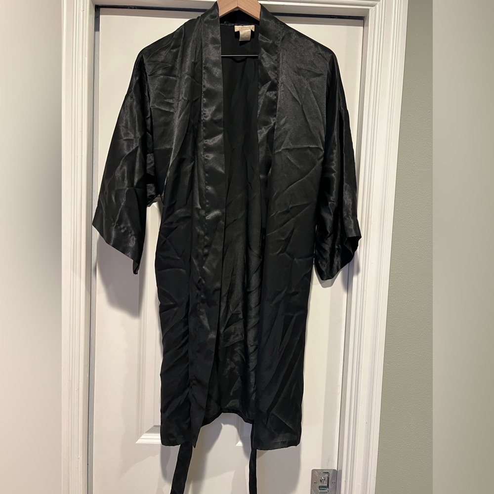 Nordstrom Black Satin Kimono Robe